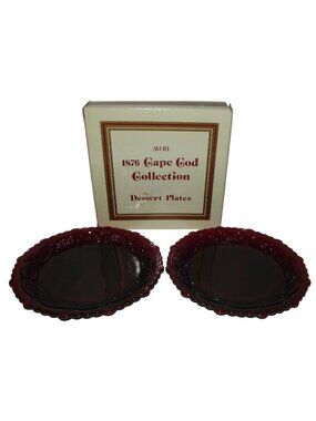 Avon Ruby Red Cape Cod 1876 Glassware (Lot of 2) Dessert Salad Plates 7.5"